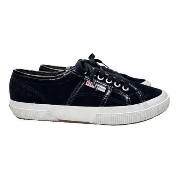 SUPERGA Black Suede Patent Sneaker  - Picture 1 of 8